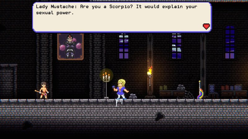 Fantasy platform game dialogue inside a stone corridor — Boyfriend's Rescue screenshot.
