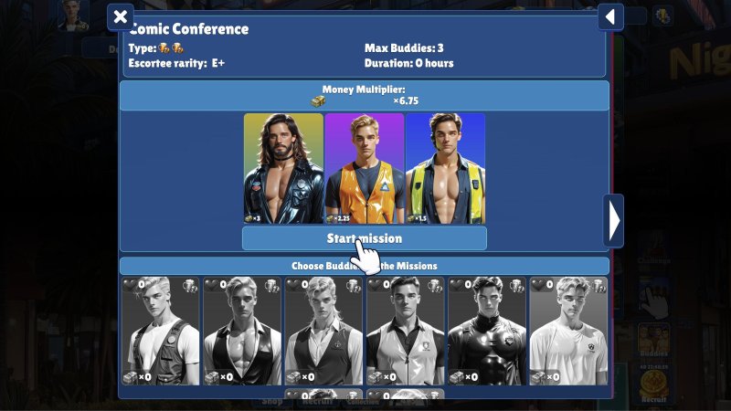 Adult idle game rewards and character selection screen — Idle Studs screenshot.