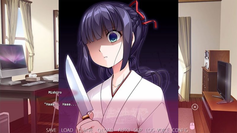 Indoor anime scene with one illustrated shrine character — Trap Shrine screenshot.